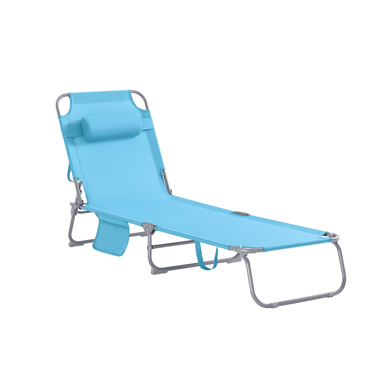 SoBuy OGS35-B Leżak Plażowy Leżak Plażowy Ogrodowy Składane z Poduszką i Boczną Torbą niebieski