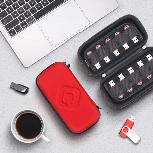 QUENZROC USB Drive Case Organiser Fits 20 Flash Thumb Drives USB Sticks Holder Hard Storage Case Portable Box Travel Carrying Pouch Red - Image 2