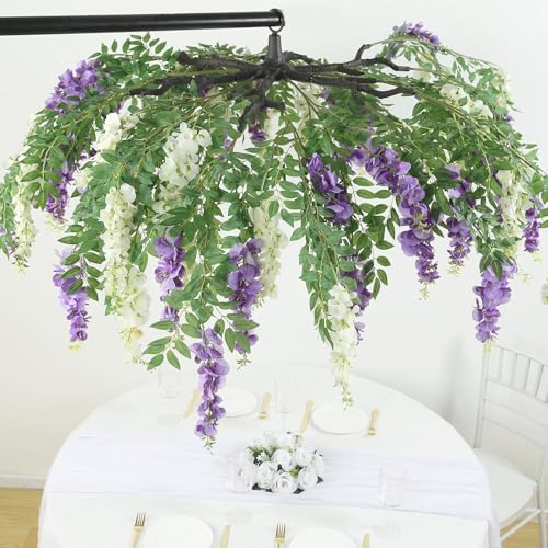 Efavormart Cream Purple Artificial Silk Wisteria Vine Round Hanging Canopy, Draping Garland Flower Chandelier with Interchangeable Branches 55" - Image 4