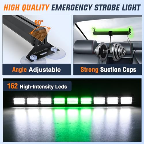 Image of Nilight 162 LED Traffic Advisor Strobe Light Bar 2-in-1 Green White Emergency Warning Hazard Lights with Controller 4 Switchable Color 36 Flash Pattern for Trucks Cars Tow Plow Construction Vehicles