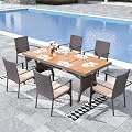 Sophia & William 7 Piece Patio Dining Set, Patio Table and Chairs Set Outdoor Dining Set for 6, Acacia Wood Patio Dining Table Set with PE Rattan Wicker Chairs for Garden, Porch, Backyard