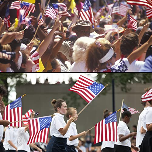 Image of Shimeyao 300 Pack 8 x 12 Inch Small American Flags on Stick, 250th Anniversary Mini Handheld Flags Stick with Solid Wooden Pole Safety Spear Tip for 4th of July Patriotic Independence Veterans Day