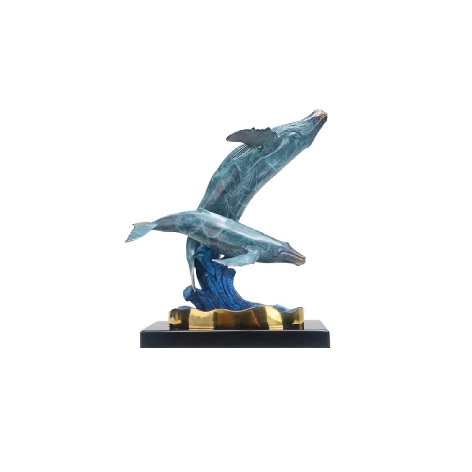 hongchenke34 Copper statue Brass Whale Entryway Ornament Riding the Waves Style Decorative Tabletop Home Decor Art Sculpture