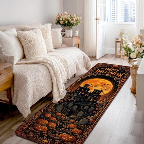 Alfombra Halloween antideslizante rectangular naranja para puerta 2