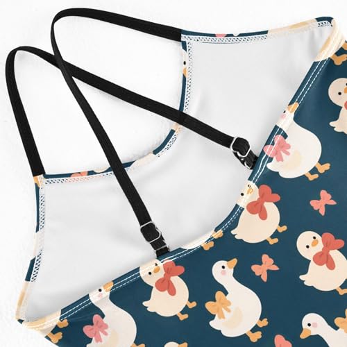 senya Girls Swimsuits One-Piece Swimwear Tie Bathing Suit Beach Summer Round Neck 9-10T Duck Bow Pattern4
