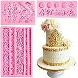 Silicone Fondant Molds, AIMEIKI 3 Pack Baroque Fondant Molds Scroll Border Lace Silicone Molds Curlicues Gum Paste Candy Chocolate Baking Molds for Cake Candy Chocolate DIY Crafts