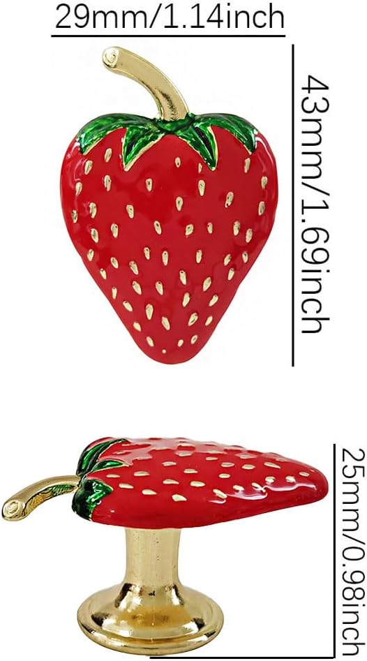 Strawberry Cabinet Knobs, Strawberry Decor Kitchen Knobs，Fruit Shape Drawer Handle Pull for Cupboard Dresser Wardrobe Door Home Furniture Hardware Single Hole Handle 4PCS (Red)