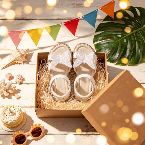 Image of THEE BRON Toddler Girls Sandals Wedding Flower Girl Dress Shoes Open Toe Flats
