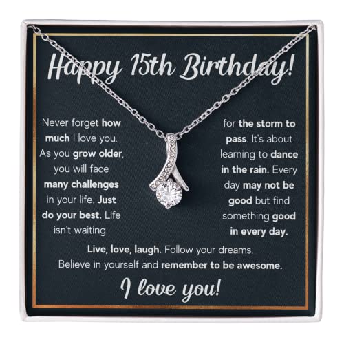 FG Family Gift Mall Quinceanera Gifts For A 15 Year Old Girl Gifts For 15th Birthday Gift Ideas For Teen Girls Necklace Jewelry with Message Card And Gift Box (Standard Box 15th Rain Alluring)