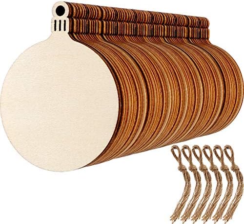 Blulu 60 Pieces Christmas Wooden Ornaments Round Wood Slices Wood Snowflake Angel Shape Slices with 60 Pieces Cords for New Year Christmas Tree Pendant Ornaments (Style 1)