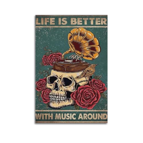 Toile vintage Life Is Better 60x90cm sans cadre pour décoration murale rétro
