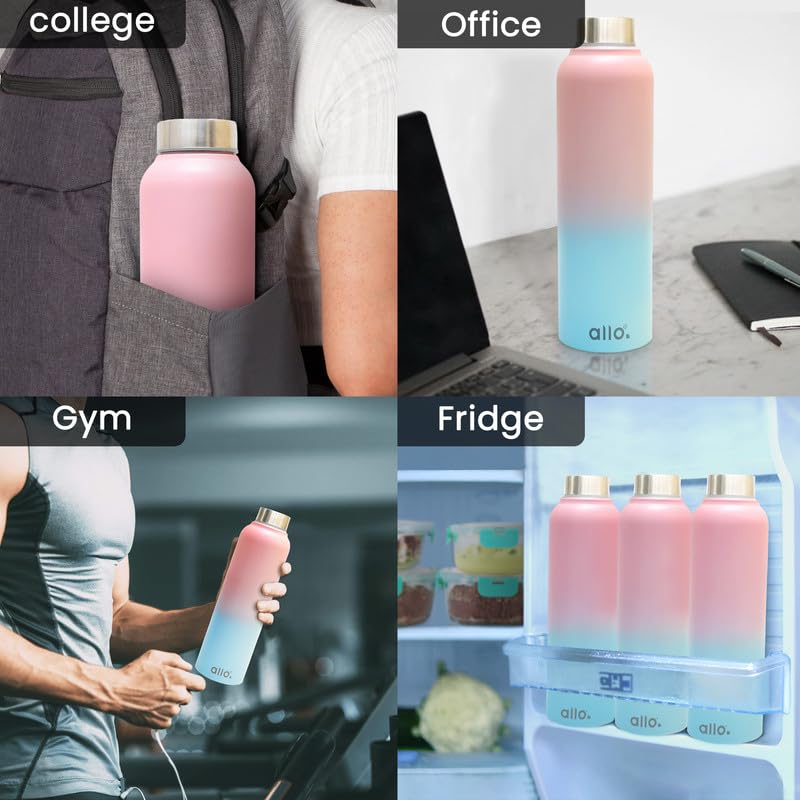 Image of Allo Stainless Steel Water Bottle For Adults, Kids 950ml Water Bottles For School, Office, Sports, Gym 950ml Water Bottle For Men And Women, Pack Of 2| Leak Proof, Bpa Free, Pink And Baby Blue