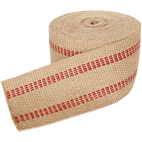 2Pcs Upholstery/Craft Jute Webbing, 3.5 Inches X 10 Yards Natural Burlap Fabric Jute Webbing Ribbon, Burlap Chair Webbing For Chair Repair, Crafts & Decorations (Red Stripes) #TOP3