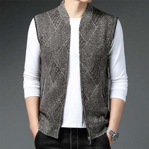 Men's Stand Collar Zip Up Knit Sweater Vest Casual Soft Warm Sleeveless Textured Pattern Waistcoat4