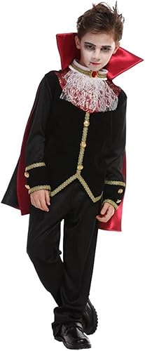 Miniatura 2 de Disfraz de vampiro para niños con dientes y orejas realistas, capa gótica, traje real para Halloween