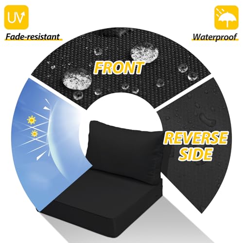 Image of AAAAAcessories Outdoor Deep Seat Cushions, Waterproof, Fade-Resistant Patio Furniture Replacement Cushions, 24 inch x 24 inch x 5 inch + 24 inch x 13.5 inch, Set of 2, Black