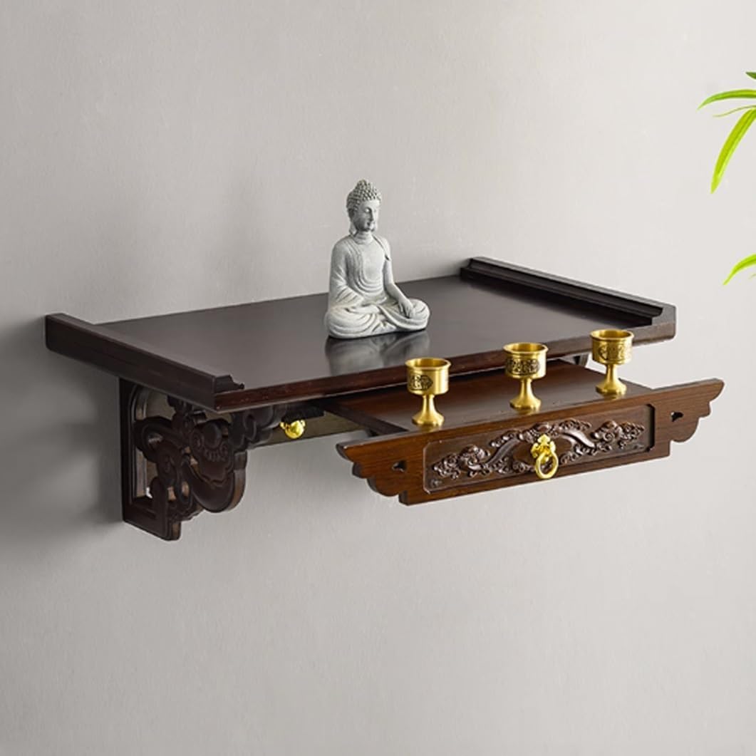 YVYKFZD Buddha Statue Stand Shrine Altar Table, Wall-Mounted Display Pedestal Offering Table, Bamboo Stand Shrine Prayer Buddhist Niche Incense Tribute Puja Table(Walnut,40x30cm/15.7"x11.8")