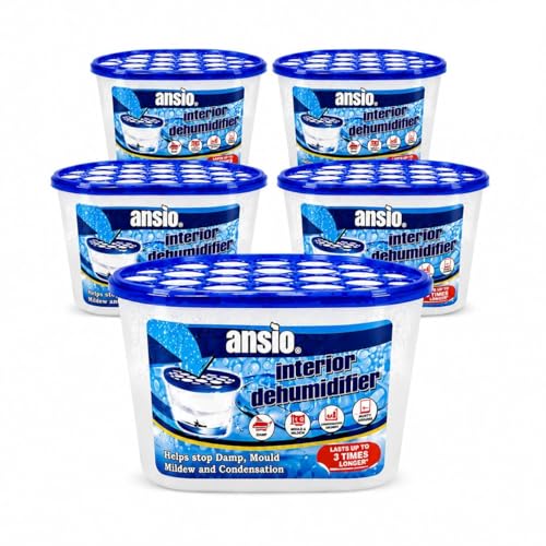 ANSIO Deshumidificador, Blanco,Eliminador de condensación absorbentes para Humedad (Paquete de 5 Botes)