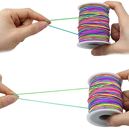 Dreamtop 1mm 100 Meters Rainbow Elastic Cord Colorful Bead Stretch String Pony Bead String Rainbow Elastic Thread Beading Thread for Bracelets, Necklace, Jewelry Making and Crafts,109 Yard