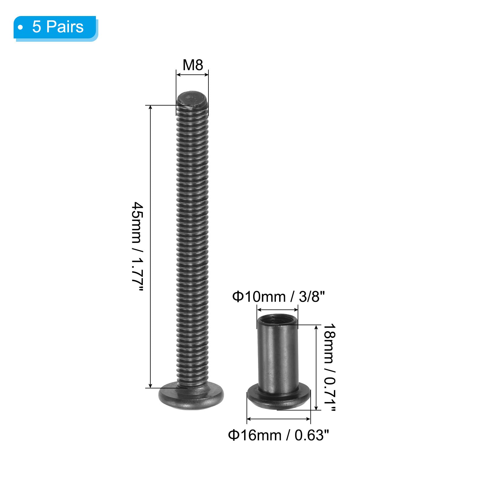 PATIKIL M8 x 45 mm Hex Chicago Screws - Image 2