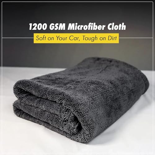 Image of ALOUD CREATIONS 1Pc Microfiber Cloth for Car Cleaning | 1200 GSM | Twisted Loop Super Absorbent Edgeless Design with Plush Pile | Double Sided Thick Lint Free Cloth for Drying & Detailing | 40x60cm
