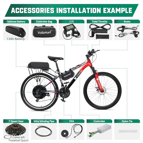 Voilamart Electric Bicycle Conversion Kit 48V 1000W Ebike 26" 135mm Rear Hub Motor Wheel Kit E-Bike Conversion Kit for Turn Pedal Bike into Ebike (26IN Rear Wheel w LCD + 13Ah Battery)