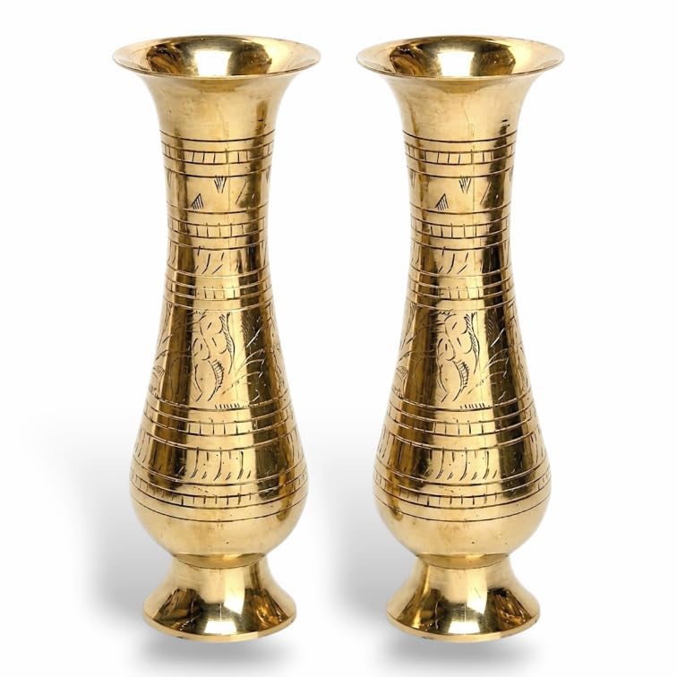RM Metals Pure Hand Crafted Pair Brass Flower Vase for Home Decoration Size 2.5 x 2.5 x 7 Inch of Brass Set of 2 Vase-image-32