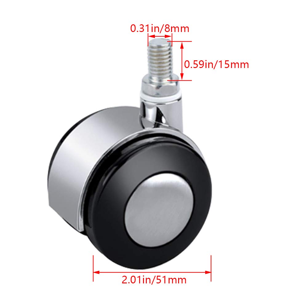 MroMax Furniture Casters Alloy 2.01 Inch Twin Wheel Threaded Stem Swivel Caster, 44lb Load Capacity,8pcs