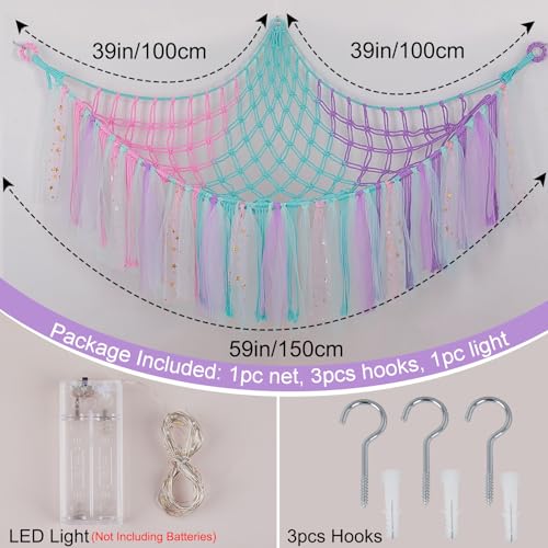 Image of FIOBEE Stuffed Animals Net LED Light Toy Hammock for Kids Bedroom Storage