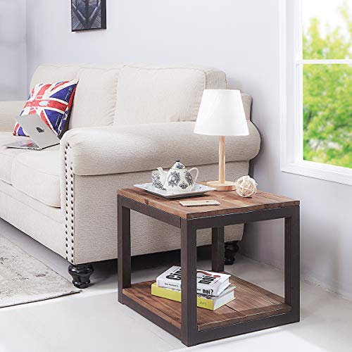 Care Royal Vintage Industrial Farmhouse 19.7 Inches Side End Table With Storage Shelf For Living Room, Night Stand Bedroom, Real Natural Reclaimed Wood, Sturdy Rustic Brown Metal Frame, Easy Assembly #TOP1