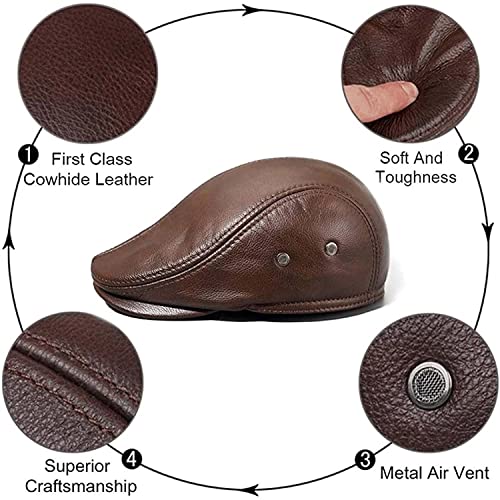 Mens Newsboy Cap Leather Adjustable Sunshade Leather Ivy Cap Suitable For Driving, Fishing Outdoor Hat (Color : Brown) #TOP4