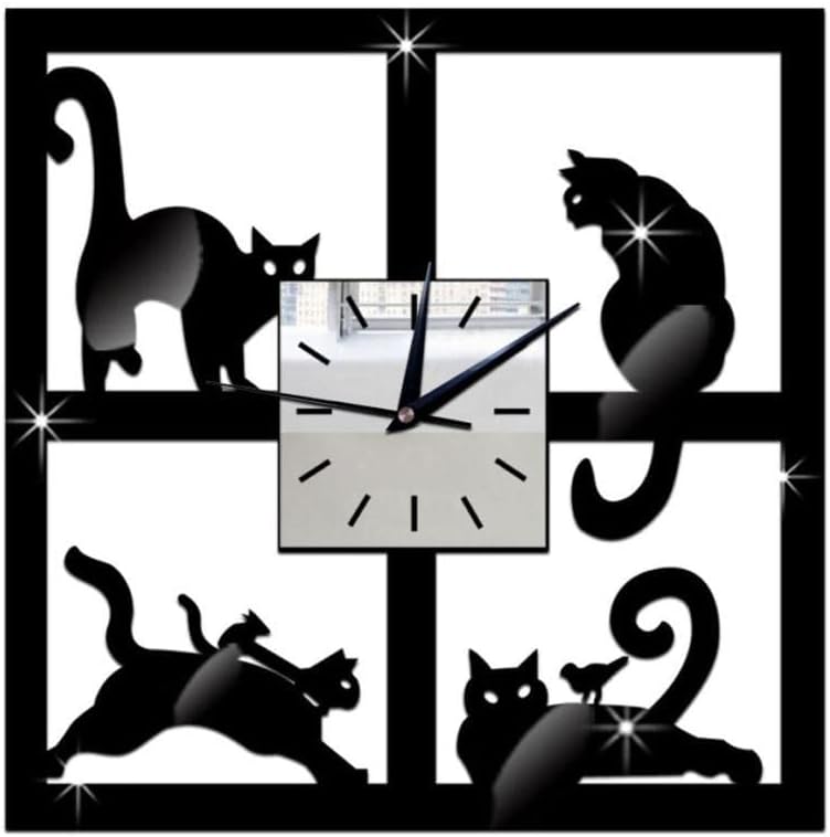 matakoko315 掛け時計 猫 黒猫 時計 壁掛け 高級 ブラック おしゃれ 静音 かけ時計 正方形 四角型 黒 黒色 ネコデザイン インテリア アンティーク かけ時計 連続秒針 スイープ式 レトロ 北欧 ホワイト 見やすい リビング かっこいい 小型 小さめ