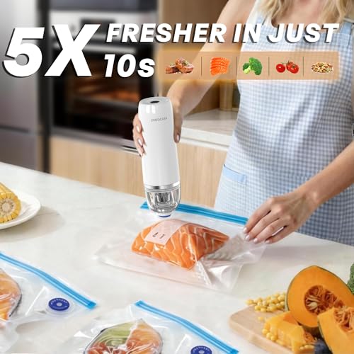 Image of Handheld Vacuum Sealer, 60000Pa Max Suction Seals in 10s, 0.8 lb Portable and Cordless, USB-C Rechargeable, 140 Uses per Charge, for Food Storage, Sous Vide, Valve Bags and Containers