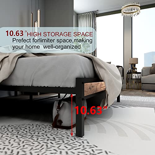 Diolong Full Size Bed Frame With Wood Headboard And Footboard, Platform Bed Frame With Storage Shelf, Heavy Duty/Mattress Foundation/No Box Spring Needed/Vintage Brown #TOP6