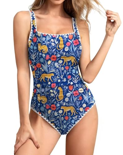 Image of Upopby Women's Vintage Padded Push up One Piece Swimsuits Tummy Control Bathing Suits Plus Size Swimwear