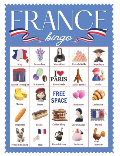 France Bingo Game: 38 Player France Party Game, France Activity, Bastille Day Celebration Game, Travel Activity Game
