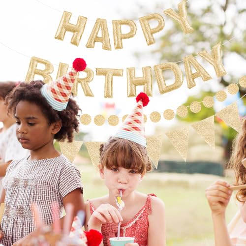 Image of CANREVEL 3 PCS Pre-Strung 3D Birthday Banner Decorations, Champagne Gold | Colorful Reusable Birthday Decorations for Women Men Girls Boys, Felt Happy Birthday Sign Garland, Triangle Bunting