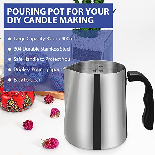 Saeuyvb Candle Making Pouring Pot, 32Oz Wax Melting Pot,304 Stainless Steel Candle Making Pitcher With Heat-Resistant Handle And Dripless Pouring Spout Design #TOP4