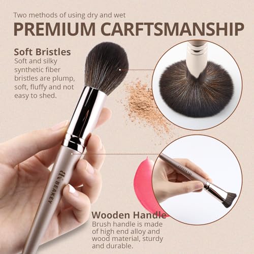 BEAKEY Vegan Makeup Brush Set: Soft Synthetic Brushes for Foundation & Eyeshadow, High-Density, Precise, Easy to Clean, Durable Handles - Thumbnail 4