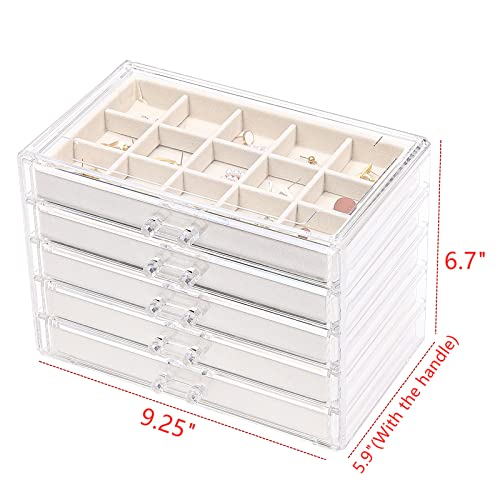 Cq Acrylic Jewelry Organizer With 5 Drawers,Earring Storage Box Jewelry Box Organizer Storage Holder Compartment Transparent Display Storage Case For Earrings Necklace Ring Bracelet,Beige #TOP1