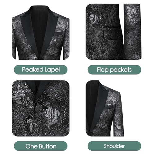 Mens Tuxedo 3 Pieces Slim Fit Suit Blazer Jacquard Peaked Lapel Vest Pants Wedding Prom Business Banquet Performance2