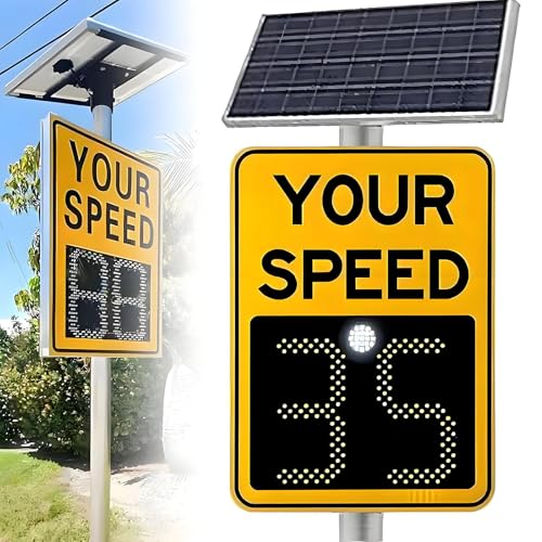 Señal de límite de velocidad de radar alimentada por energía solar, tablero de advertencia LED de retroalimentación de tráfico con pantalla de 3 dígitos para monitoreo de velocidad
