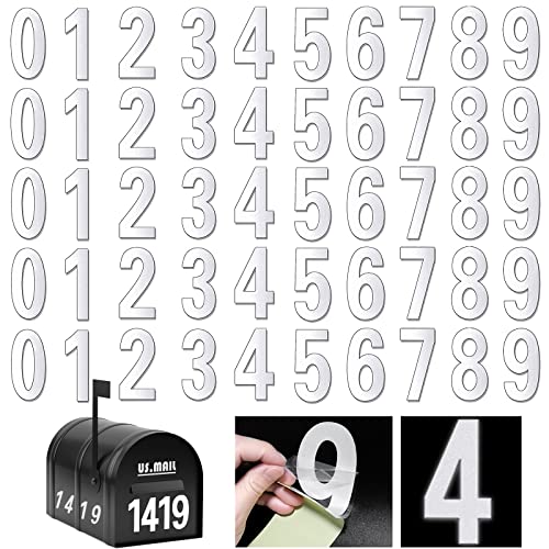 Reflective Mailbox Numbers - 50Pcs 3Inch Modern Large House Numbers For Outside Stick On Self Adhesive Address Number Stickers For House, Signs, Door, Cars, Trucks, Business(0-9, White) #TOP10