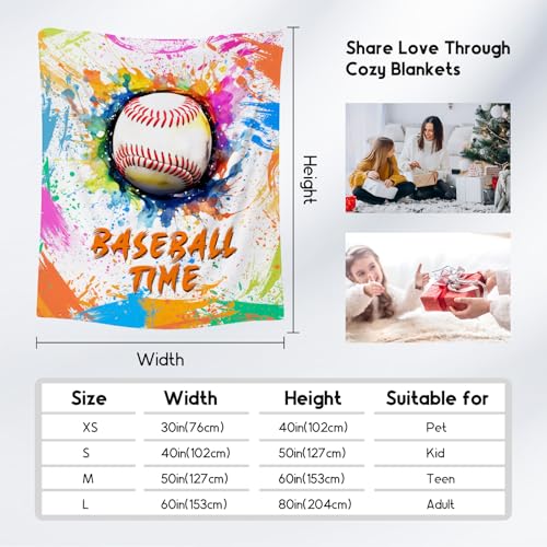 Baseball Blanket, Cozy Soft Throw Blankets for Kids, Cool White Flannel Throw Gifts for Bed Couch, 60x80 Inches