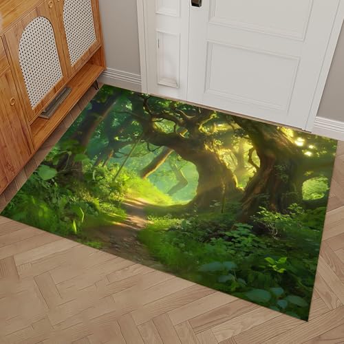 Tapis d'entrée antidérapant et absorbant motif forêts lavable