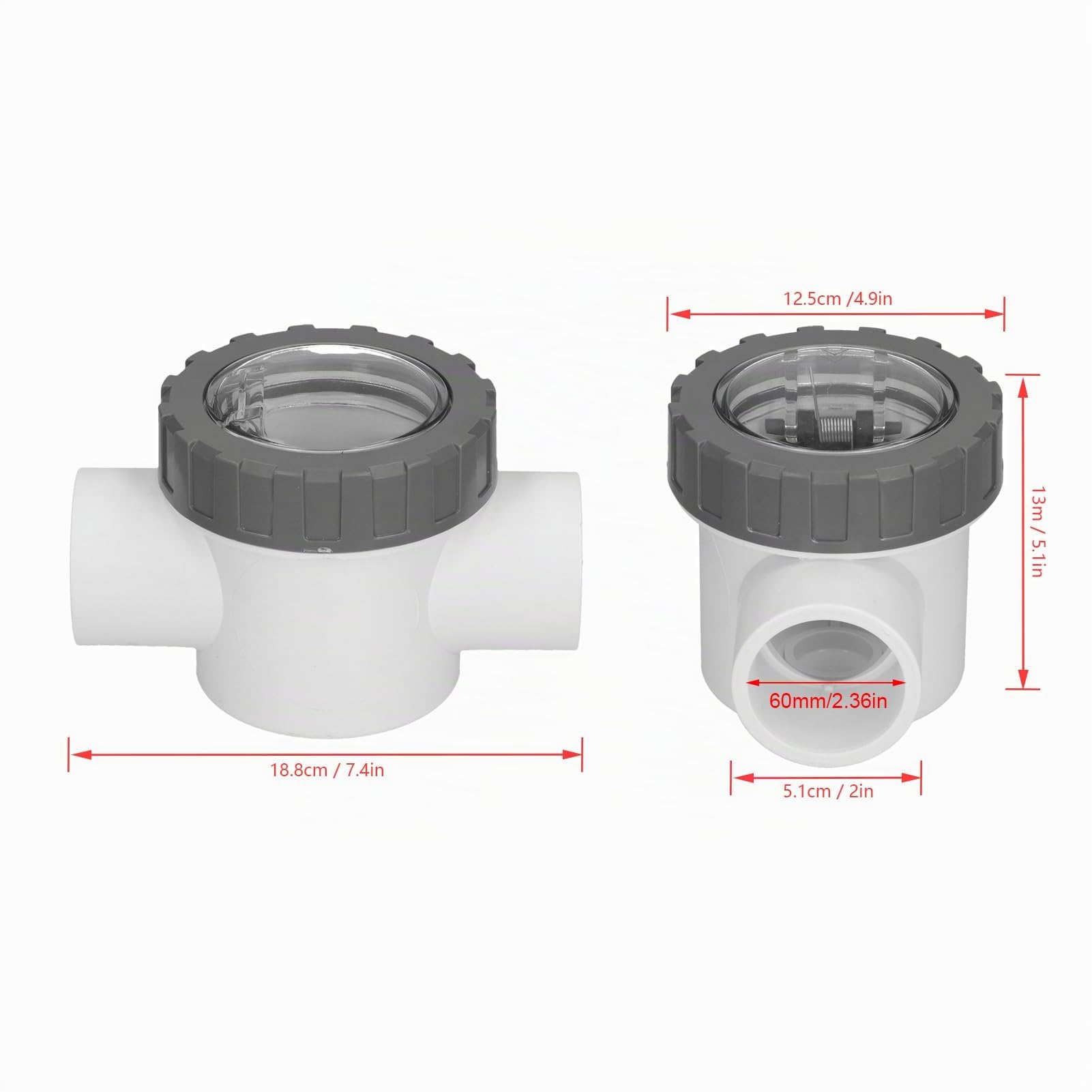 Válvula Antiretorno para Piscina 50mm, Válvula de Retención de Seguridad de PVC con Lente Transparente, valva No Retorno Agua para Sistemas de Filtración de Piscinas y Spa (V50-1A)