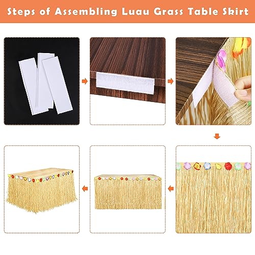 image for Fovths 6 Pack Luau Grass Table Skirt Natural 9 Feet x 29.5 Inch Hawaii