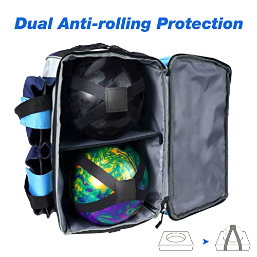 Joiish Anti-Rolling 2 Ball Bowling Bag, Double Bowling Tote With Ball Holders & Fastening Straps, Top Compartment Fits Men's Shoes Up To Size 16 #TOP2
