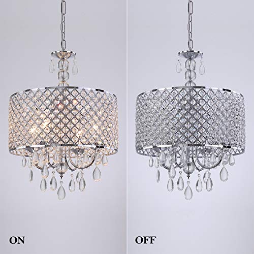 Q&S Modern Crystal Chandeliers For Dining Room,Glam Chrome Chandelier 4 Lights For Kitchen Island Living Room Foyer Entryway Office Ul Listed #TOP7