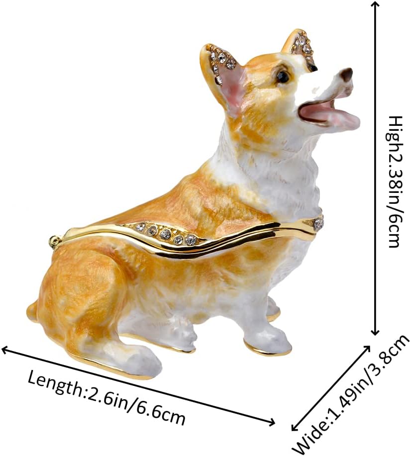 Corgi Trinket Box with Golden Crystal Enamel Design, Elegant Home Decor & Unique Gift for Dog Lovers, Pet Owners, or Special Occasion